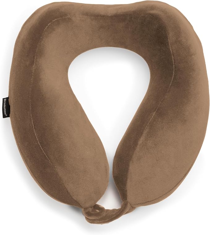 Brookstone Neck Travel Pillow Lightweight Contoured Memory Foam Support | Structured Shape Keeps Your Head Aligned While Seated, Soft Fleece Cover Feels Gentle Against Skin on Flights or Car Rides by Unknown