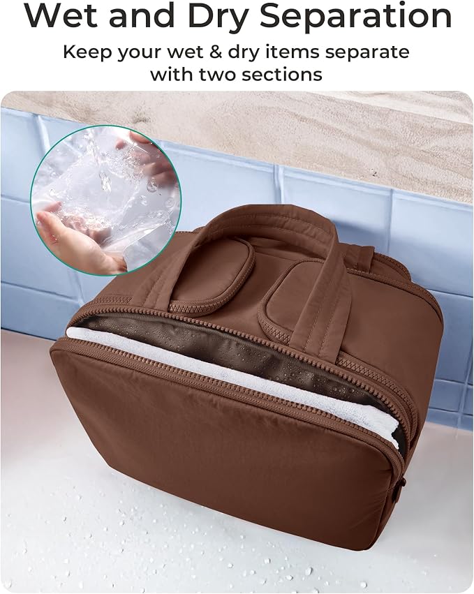 BAGSMART Travel Toiletry Bag, Puffy Toiletry Bag for Women, Wide-open toiletry bags for traveling, Large Travel Cosmetic Makeup Bag Organizer for Accessories,Toiletrie (Coffee Brown) - Image 5