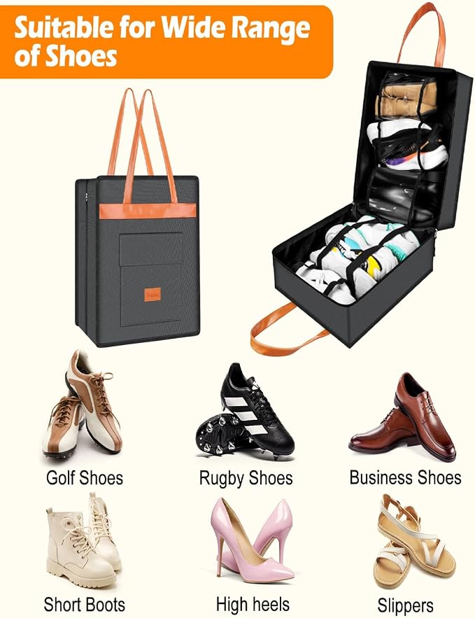 Yotako Shoe Bag for Travel with Leathers Handle Grey | Shoe Organizer with Pockets,3 in 1 Hanging Luggage Shoe Storage Bag,Travel Shoe Bag for Women Men Fit 6 PCS Shoes - Image 5