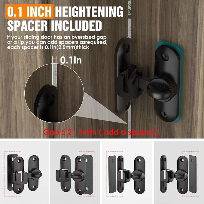 90/180 Degree Flip BarnDoor Lock, Small Door Latch, Black 1 PC | Heavy Duty Door Latch, Interior Sliding Door, Pocket Door, Bedroom, Bathroom, Cabinet, Privacy Lock, Includes Spacer - Image 6