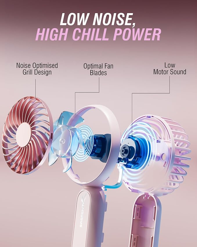 SABRENT ChillyPop Mini Rechargeable Personal Fan, USB-C, Pink | Lightweight quiet cooling; rechargeable USB-C; pocket-sized; travel & makeup fan; pink - Image 8