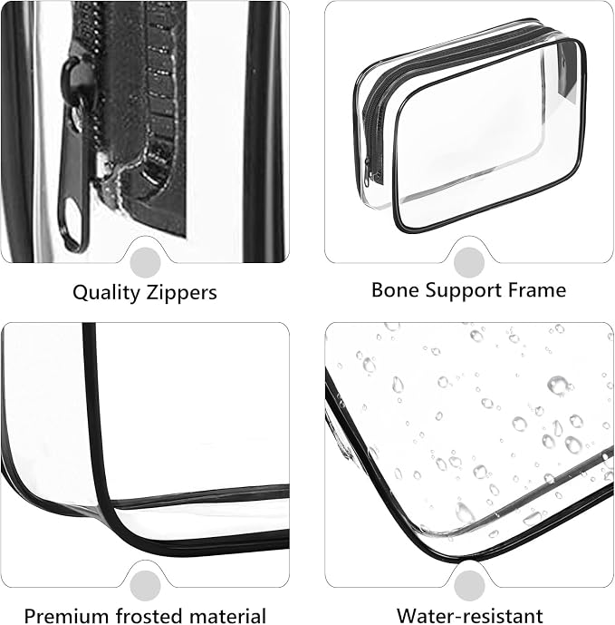 AURUZA Clear Makeup Bag,Portable Travel Toiletry Bags with Zipper, TSA Approved Clear Organizer Bags, PVC Cosmetic Pouch for Airport Airline Compliant - Image 4