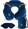Inflatable Travel Neck Pillow with Adjustable Memory Foam Sides | Lightweight, Soft & Portable Support (Navy Blue, Standard) by Unknown