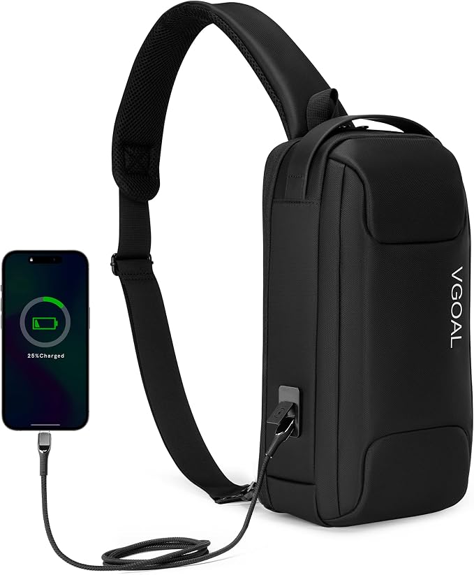 VGOAL Crossbody Sling Bag for Men Sling Backpack Chest Shoulder Bag Black | Waterproof,USB Charge Port,Portable,Minimalist,13*6.7*3.5Inch,Fit 9.7" IPad,Business,Travel,Cycling,Hiking - Image 4