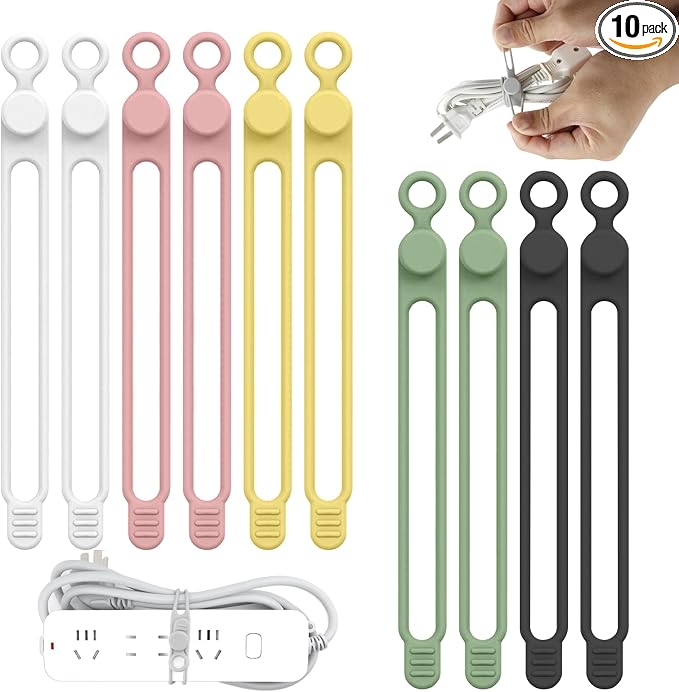 UMUST Silicone Cable Straps,10PCS 7.1"Cord Ties, Reusable Cable Ties，Travel Cord Organizer，Wire Organizer Ties for Kitchen,Home,School,Bundle Storage for Cables Etc（5 Colors） | Reusable Cord Ties, Cable Strap Tie for Bundling Electronics Wire,Home Offi... by ELECTRONICACCESSORIES