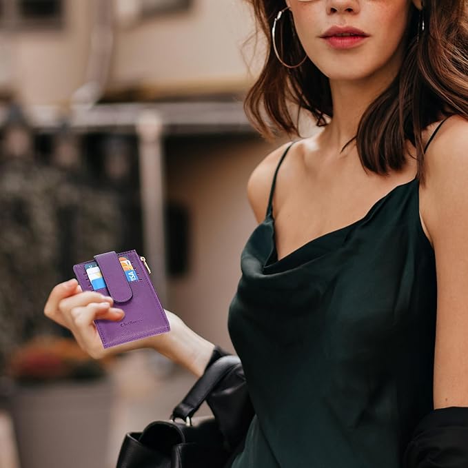Chelmon Women's RFID Slim Card Holder Wallet | Thin Bifold Multi Card Case with Zipper Coin Pocket Purse for Women(Deep Purple) - Image 7