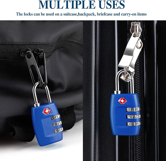 TSA Luggage Locks (4Pack) - 3 Digit Combination Padlocks - Approved Travel Lock for Suitcases & Baggage (Dark Blue) - Image 5
