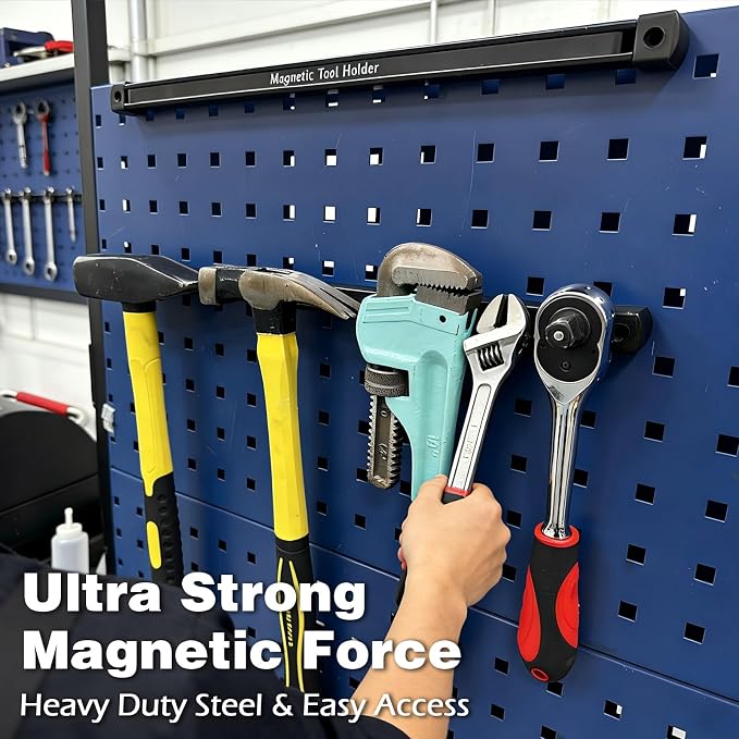 17 Inch Double Sided Magnetic Tool Holder, Heavy Duty Wall Mount Bar with Extra Strong Magnets for Screwdrivers Wrenches Pliers, Magnetic Tool Strips for Garage Workshop or Jobsite (2 Pack) - Image 7