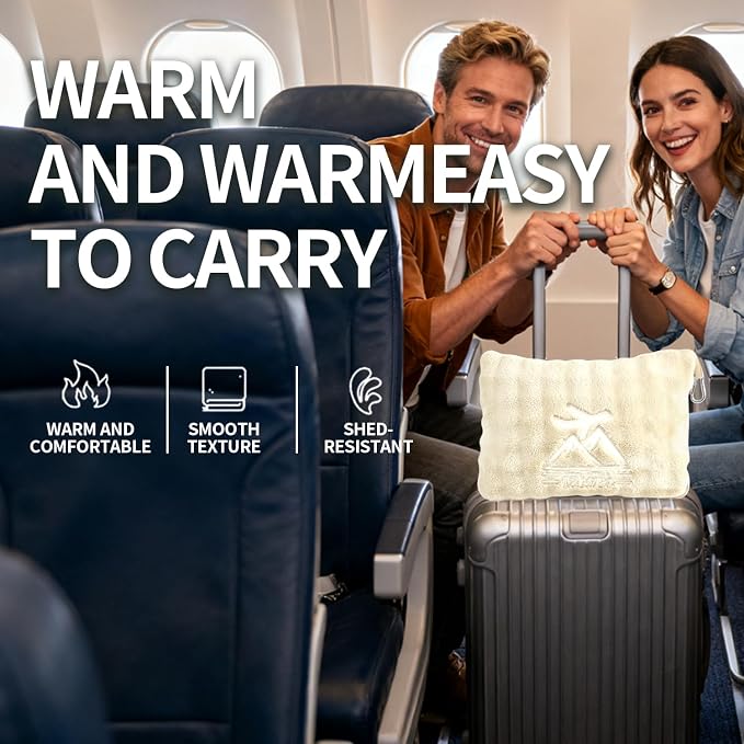 Travel Blanket and Pillow-2-in-1, Ultra-Soft&Compact, Airplane Blanket with Hand Luggage Belt and Backpack Clip,Travelers Accessories Gifts, 61x43 Inches（White） - Image 5