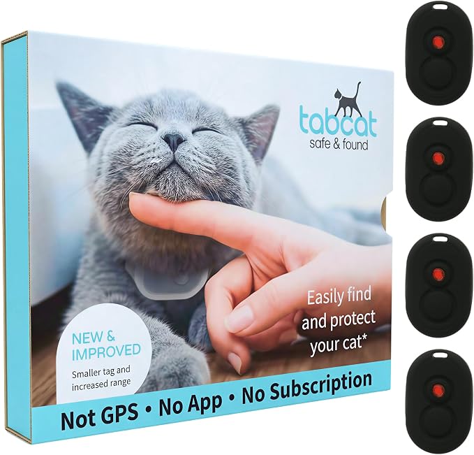 Tabcat V2 Cat & Kitten Tracker - More Accurate Than GPS - No Monthly Fee or Subscription - Includes 4 Homing Tags - Up to 150m Range - Small & Lightweight Tags Perfect to Find Indoor & Outdoor Cats by TabcatCatTracker