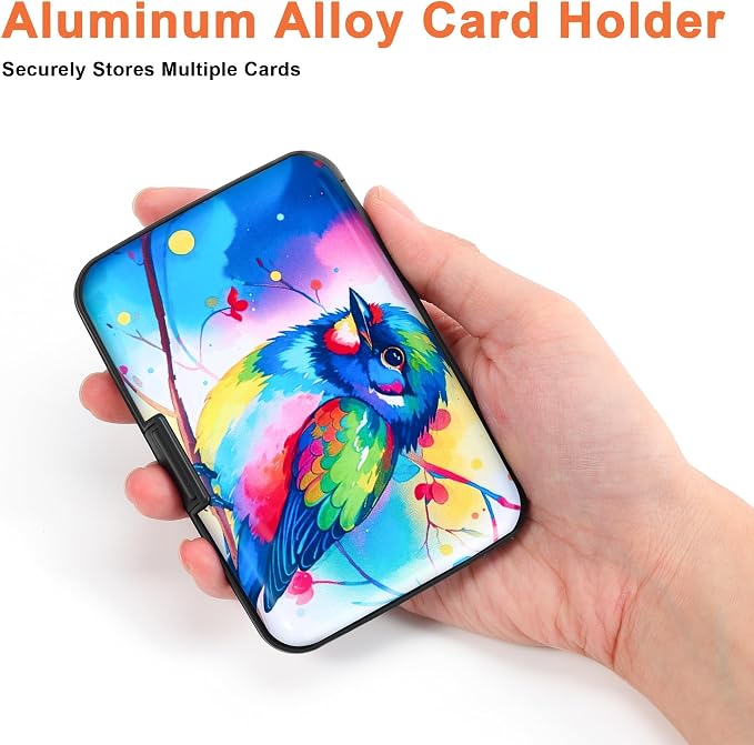 Mayski Credit Card Holder for Women RFID Blocking Wallet, Colorful Bird | Card Wallets for Women Small Mini Business Metal Accordion Aluminum Alloy Hard Case for Men - Image 3