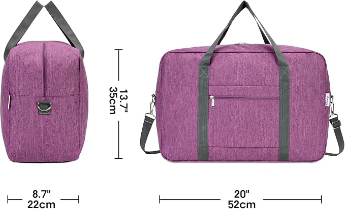 For United Airlines Foldable Carry on Bag 22x14x9 Travel Duffel Bag Packable luggage Duffle for Women and Men 40L (Dark Purple) - Image 4