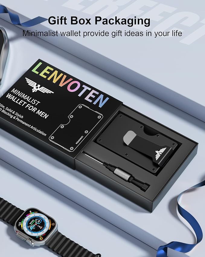 Lenvoten Upgraded Hinged Minimalist Wallet for Men, AirTag Compatible | Slim Metal Aluminum, RFID Blocking Credit Card Holder & Money Clip Holds 20 Cards, Premium Scratch-Resistant Finish - Image 7