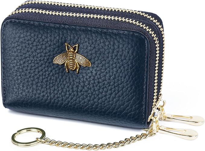imeetu RFID Credit Card Holder, Small Card Wallet Women, Leather Card Case | Genuine Leather Women's Card & id Cases, Change Coin Purse with Zipper Keychain id Window, 20 Colors & 3 Styles, Daily, Gifts by imeetu