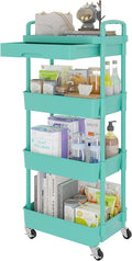 Calmootey 4-Tier Utility Cart with Drawer & Wheels, Storage for Home,Office | Space-Saving Organizer, Sturdy Plastic Shelves, Smooth-Rolling Metal Wheels, Built-in Drawer for Small Items, Green by Calmootey