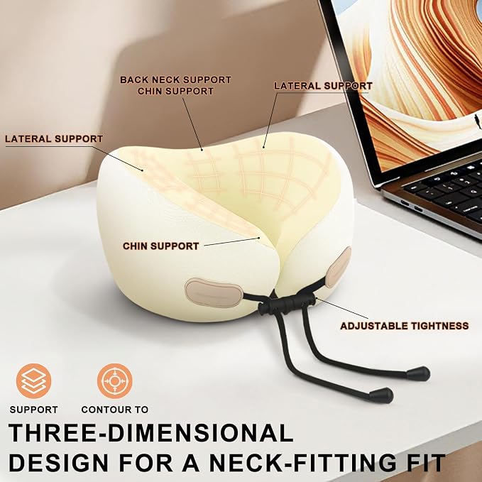 Travel Essentials,Travel Neck Pillow for Airplanes Sleeping,Neck Support Pillow,Portable Oldable Memory Foam(Ivory White) - Image 6