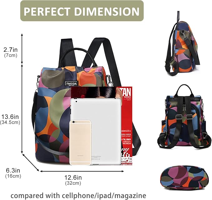 Anti Theft Backpack Purse for Women Convertible Nylon Backpack | Hidden Back Zipper Opening, Light Compact Travel Size, Waterproof Nylon, Daypack for College Work, Polka Dot Back pack - Image 3