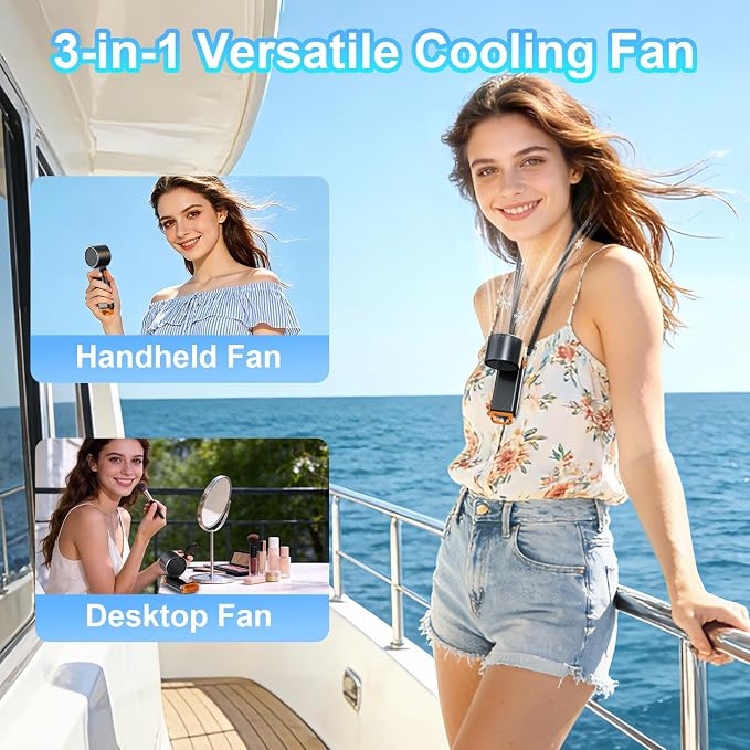 Portable Handheld Turbo Fan - [With Ice Cooling] 100 Speed Mini Personal Fan with Strong Airflow,Foldable 3 in 1 Rechargeable Hand Fans for Travel/Outdoor/Camping/Home/Office, Black - Image 3