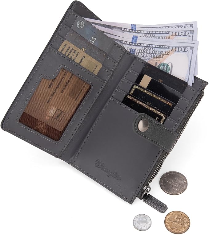 Wrangler Wallet for Women Bifold Card Holder with Zipper and ID Window - Image 3