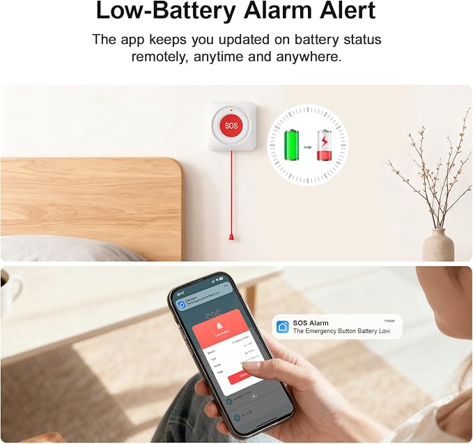 WiFi Call Button for Home Alarm System,Elderly Caregiver Caregiver Call Button with App Notification,Wireless Emergency Button SOS Alarm Bell,Work with Tuya No Monthly Fee,Waterproof - Image 3