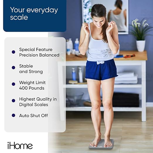 iHome Digital Scale, Bathroom Scale, Batteries Included, Scale Body Weight, Weight Scale, Digital Scale, Bathroom Scales for Weight, Digital Scales for Body Weight (Grey) - Image 7
