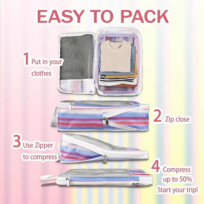 7 Pcs Compression Packing Cubes Travel for Suitcases, Luggage Organizer Washable Storage Bags Set for Backpack Travel- Packaging Cubes for Carry-Ons and Storage - Image 2