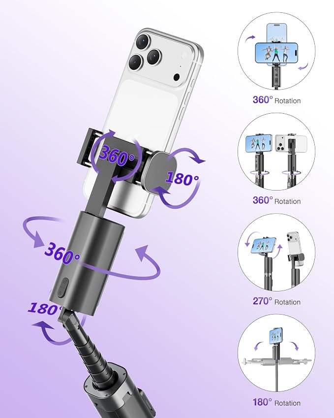 59" Extendable 360° Auto Face Tracking Phone Stand with Remote and Fill Light, No App Needed, Black Tracking Tripod for iOS and Android, Ideal for Content Creators and Video Recording - Image 7