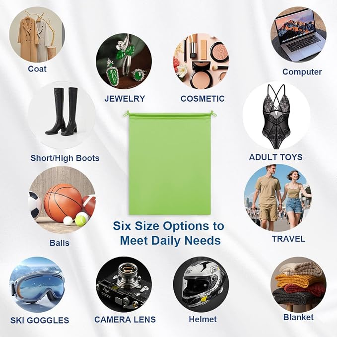 Microfiber Drawstring Bags, Multi-Size Soft Protective Pouches for Shoes, Ski Goggles, Sunglasses, Handbags & Camera Lenses - Image 2
