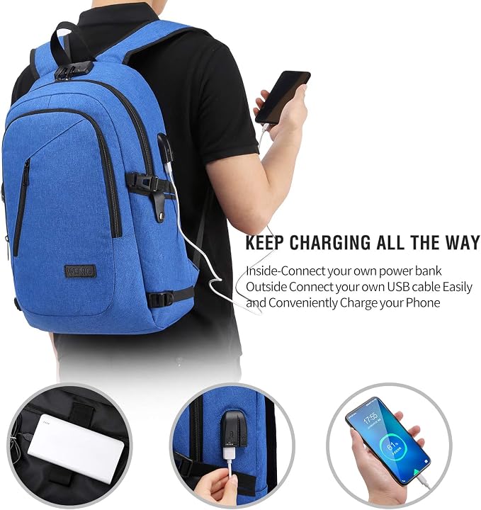 WENIG Durable Laptop Backpack Water Resistant Anti-Theft Bag with USB Charging Port and Lock, Slim Computer Business Backpacks for Women Men Fit 15.6 Inch Laptops - Image 2
