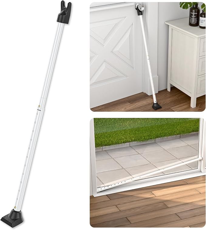 SECURITYMAN 3-in-1 Door Security Bar, Security Door Stoppers & Door Barricade – Heavy Duty Adjustable Iron Security Lock Bar for Home Defense, Apartment & Travel Safety (1 Pack - White) by SECURITYMAN