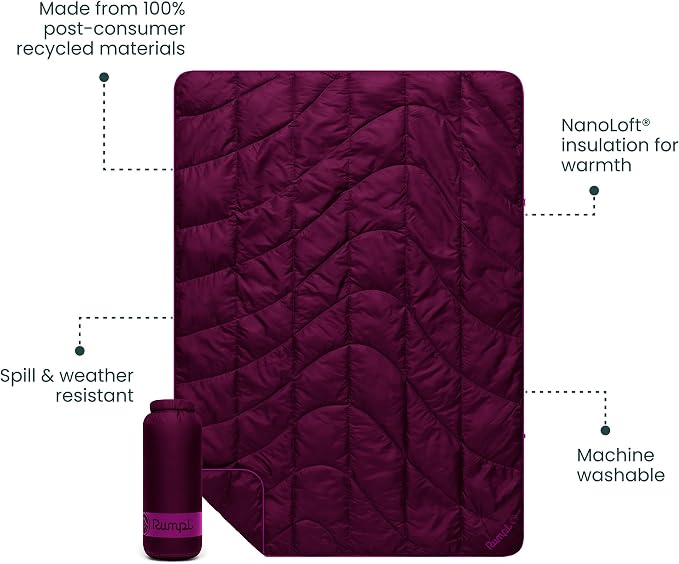 Rumpl Travel Puffy Ultra-Packable Blanket, Plum | Travel-Size Warmth and Comfort, Ultra-Packable Recycled Puffy Blanket with NanoLoft Insulation for Planes and Trains - Image 3
