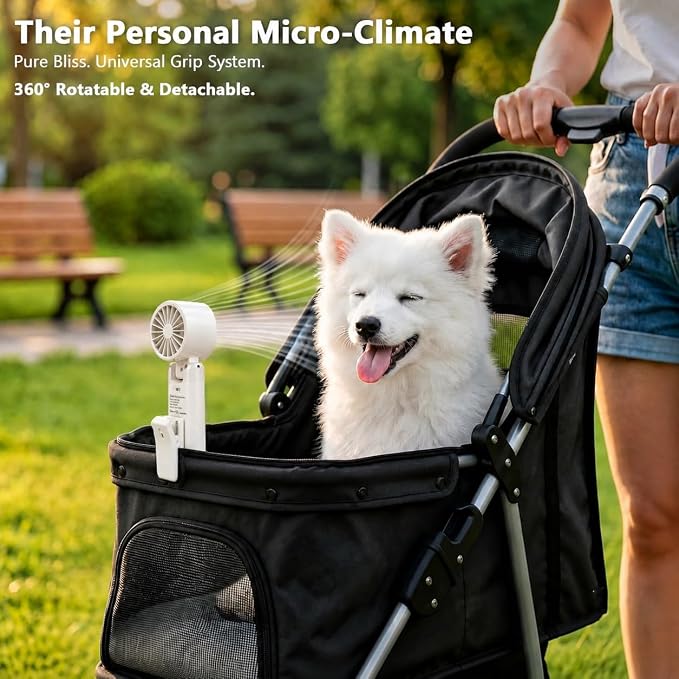 fygurso Personal Portable Clip-on Handheld Fan Rechargeable, White | Neck-Crossbody fit lanyard. Detachable clip. 10H battery. LED monitor. 5-Speed from 30dB low noise to 10000rpm blast. - Image 4