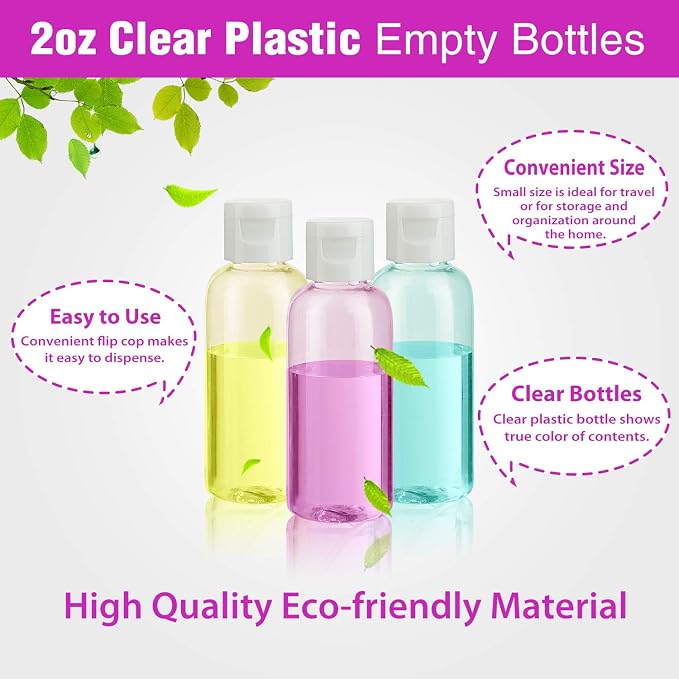 Dabacc 30 Pcs 2 oz Clear Plastic Empty Bottles with Flip Cap for Travel Size Liquids - Image 5