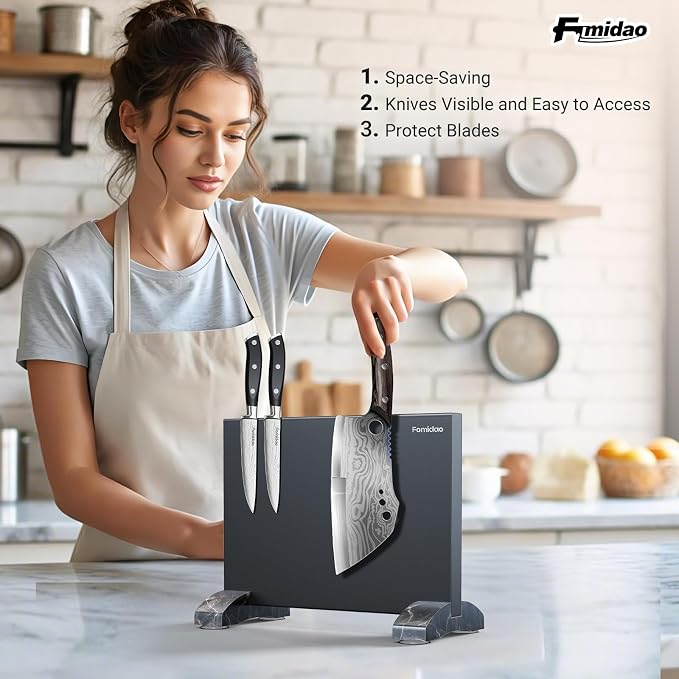 Magnetic Knife Holder Block,Black Magnetic Knife Stand for Kitchen Counter Top,Double Sided Stainless Steel Knife Storage,Strong Magnet Knife Rack - Image 6