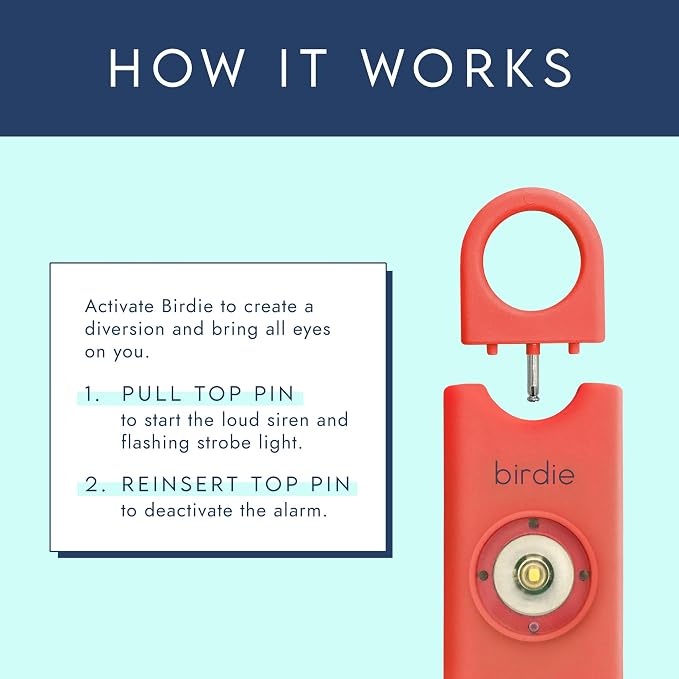 She’s Birdie–The Original Personal Safety Alarm for Women by Women–Loud Siren, Strobe Light and Key Chain in a Variety of Colors (Coral) - Image 2
