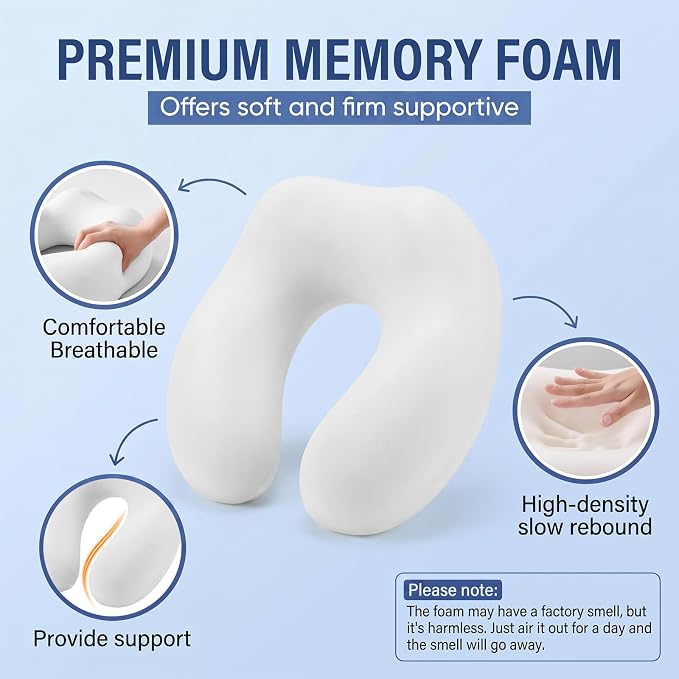 Airplane Neck Pillow with Outer Box–Memory Foam U-Shape, Supportive for Sleep, Adjustable Support Clasp. Midnight Black. Outer Box Buckle Saves Luggage Space - Image 3