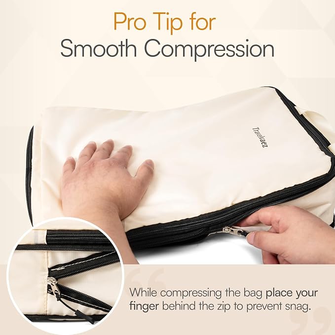 6 Set Compression Packing Cubes for Travel. | Durable Clothes Organizer for Suitcases. Expandable and Lightweight Packing Cubes Compression with Laundry bag, Beige - Image 7