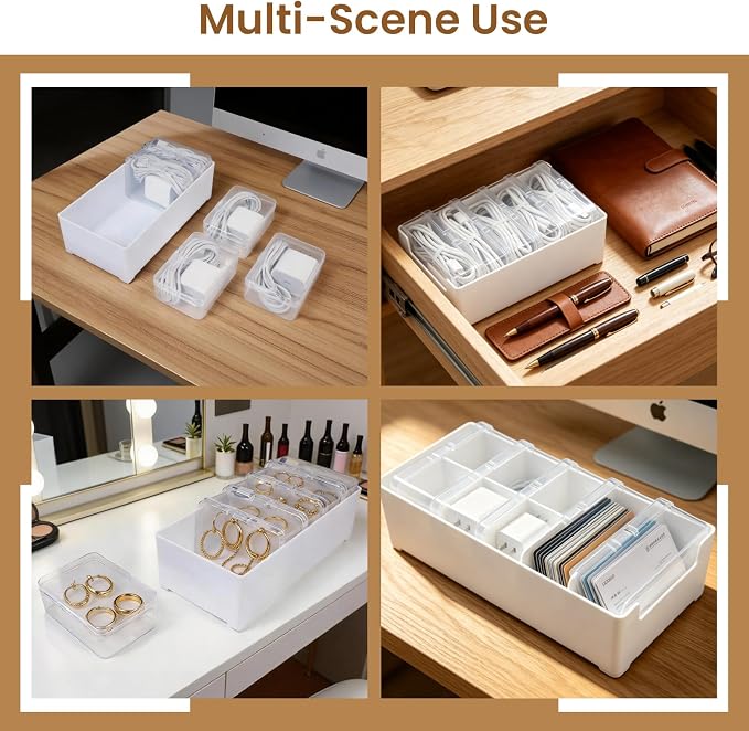 5 Individual Cable Organizer Boxes With Base, Cord Storage Organizer With Labels And Cable Straps For Charging Cables, Adapters, Earphones (5 pcs Individual Cable, 1 Pack) - Image 6