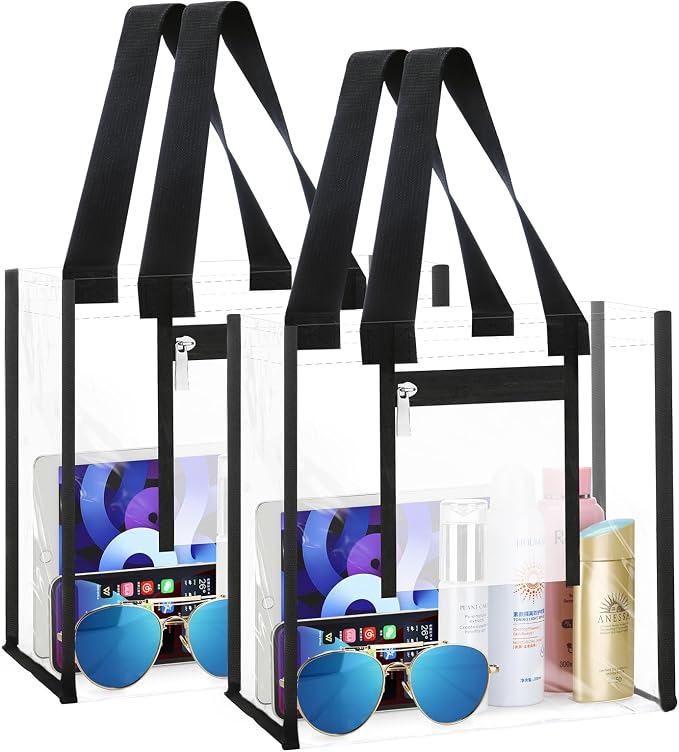 NATURAL STYLE 2 Pack Clear Stadium Approved Tote Bags, 12x6x12 Clear Bag for Concerts, Sporting Events, Music Festivals by NATURAL+STYLE