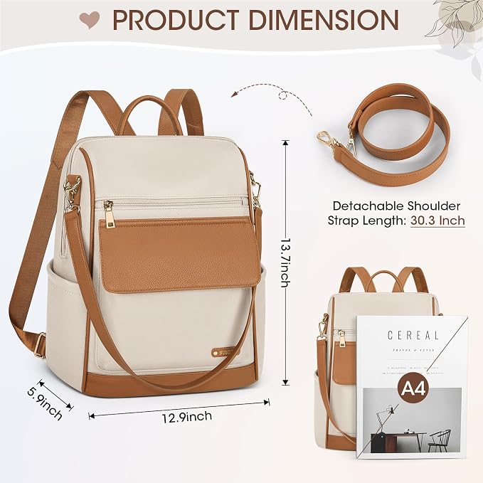 NUBILY Backpack Purse for Women Leather Anti-Theft Mini Backpack Fashion Designer Handbag Convertible Travel Bag Ladies Shoulder Bags, Beige - Image 3