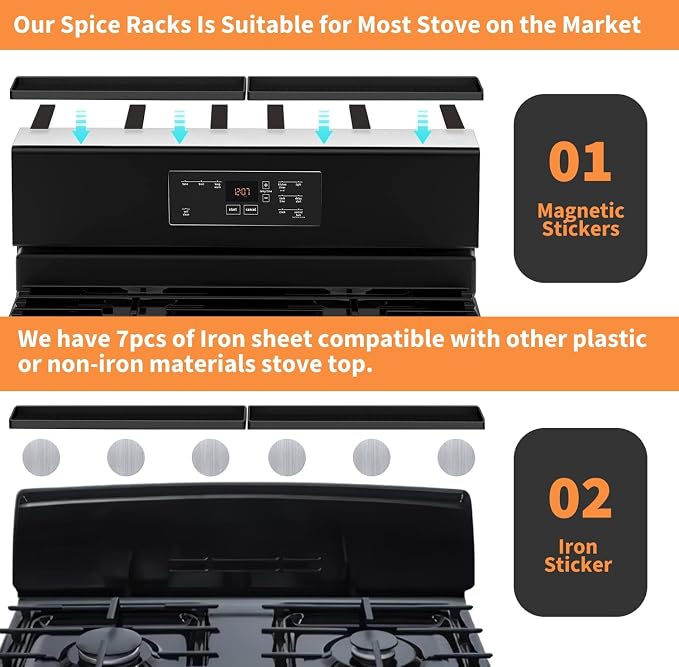 30 Inch Silicone Magnetic Stove Top Shelf, Kitchen Shelf Over Stove Spice Rack Apartment Must Haves Kitchen Gadgets for Above Stovetop Seasoning Organization and Storage with 2 Functional Prtitions - Image 3