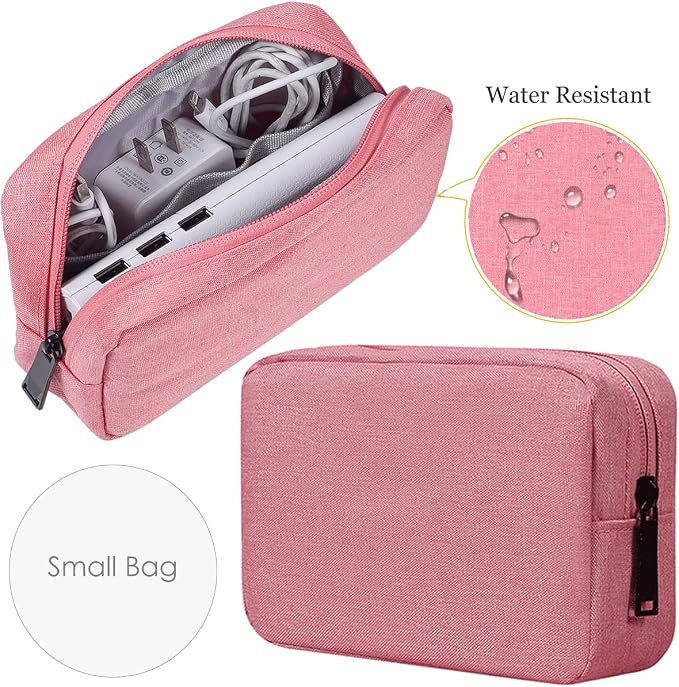 CAAORDKSO Electronics Organizer Travel Bag, Small Cable Organizer Case Waterproof Accessories Pouch, Travel Electronic Carrying Case for Cable, Cord, Charger, Phone, Power Bank, Earphone (Small-Pink) - Image 4