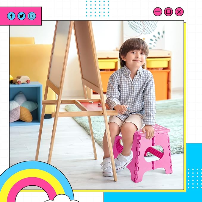 Delxo Folding Step Stool 11 Inch,300 Lbs Step Stool for Kids & Adults Pink | Foldable Step Stool 11",Non-Slip Foot Stools with Handle,Lightweight Collapsible stools for Kitchen,Bathroom,Bedroom,Garden - Image 4