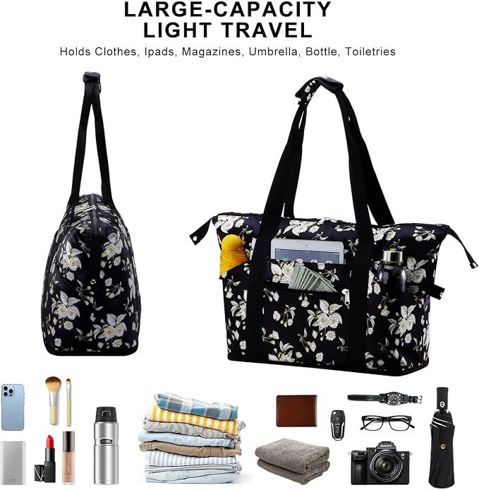 Expandable Duffel Bag for Women with Trolley Sleeve/Wet Pocket Weekender Travel Tote Large Carry On Overnight Luggage - Image 7