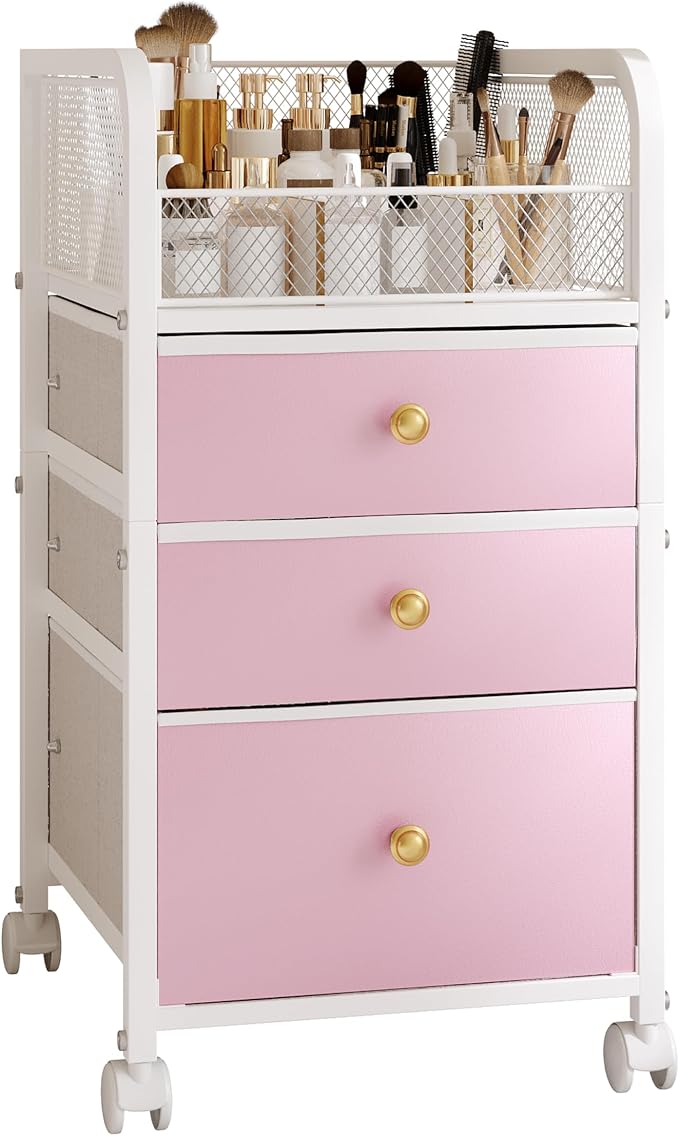 Rolling Makeup Vanity Cart Makeup Organizer with Drawers for Girls | Vanity Cart Bathroom Storage Cart Cosmetic Vanity Display Cases Holder for Nail Polish Brush Hair Tool by ZQUYAJ