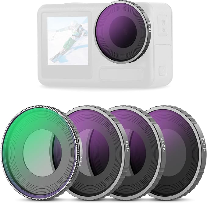 Neewer CPL & ND Filter Set Compatible with DJI Osmo Action 4/Action 5 Pro (4 Pack), Screw On CPL + ND8 + ND16 + ND32 Filter Kit Action Camera Accessories Multicoated HD Optical Glass, FL-A12 by Neewer