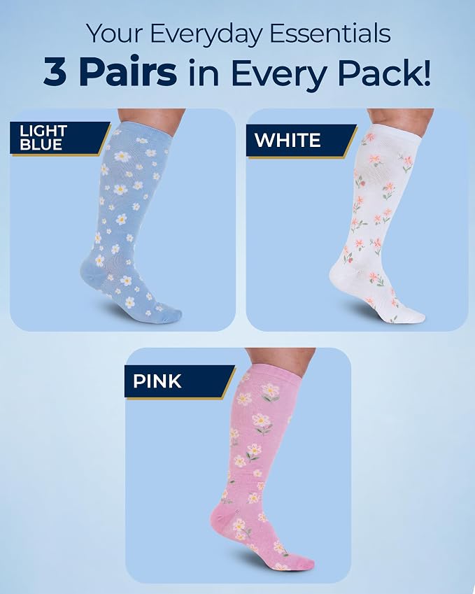 Pembrook 3 Pairs Plus Size Compression Socks Wide Calf - Bamboo Viscose Compression Socks for Women Wide Calf - Image 5