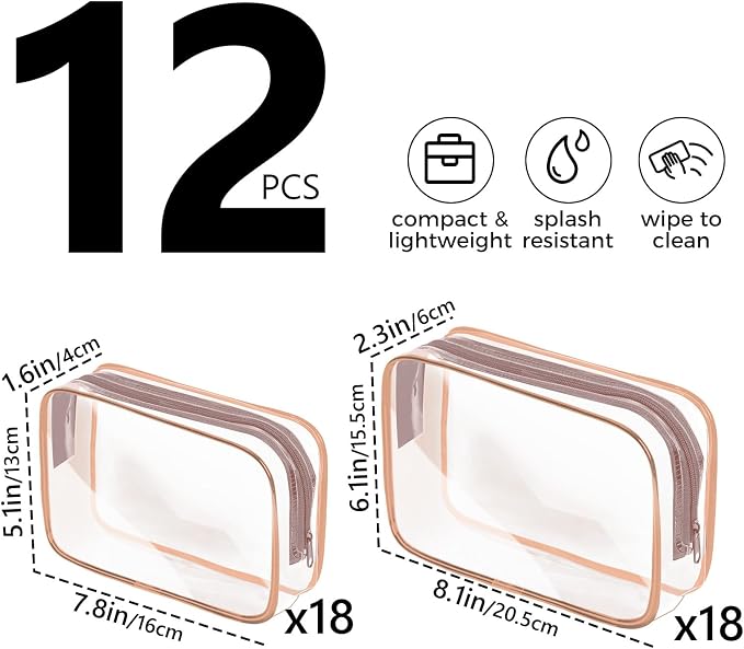 AURUZA Clear Makeup Bag,Portable Travel Toiletry Bags with Zipper, TSA Approved Clear Organizer Bags, PVC Cosmetic Pouch for Airport Airline Compliant - Image 2