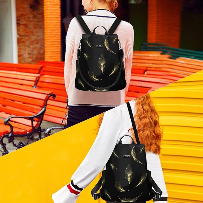 Travel Backpack Purse for Women Anti Theft Convertible Backpacks Fashion Waterptoof Nylon Daypack Black Feather | Hidden Back Zipper Opening, Compact Travel Size,Summer Purse, Daypack for College Work, Fits 13-inch laptop - Image 9