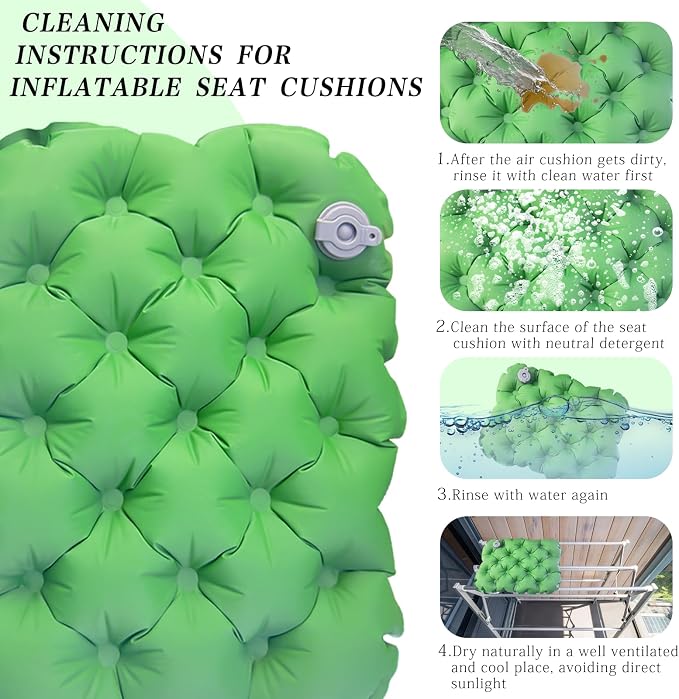 Inflatable seat Cushion-Travel Cushion Lnflatable Portable Air Sitting Pad for Stadium Camping OfficeCan also be used for lumbar and back support Lightweight Waterproof Camp Chair Accessories (Green) - Image 4